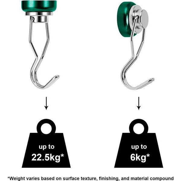 Magneethaken, 4 stuks, 25 mm, magnetische haak van neodymium magneet, kleurrijk, draaibaar, roestvrij, sterke hechtkracht, max. 22 kg