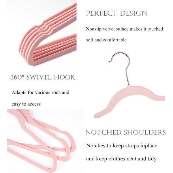 Roze fluwelen kleerhangers, duurzaam, antislip, ruimtebesparende kleerhangers, koper/roségoud, 50 stuks
