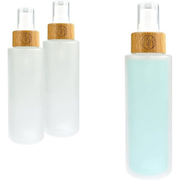 glazen flessen met bamboedeksel, voor duurzame doe-het-zelf, natuurlijke cosmetica, met geschenkverpakking, met pipet voor oliën en spuitpompdispenser voor lotions, 100 ml, pompdispenser, gegraveerd, 3 stuks