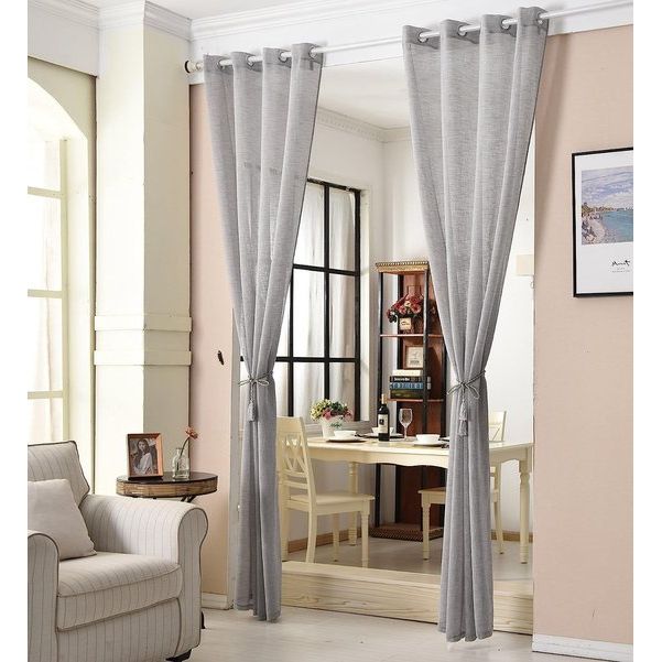 Gordijnen transparant met geperforeerde ringen, linnen look, gordijn, sjaal, decoratie, gordijn met ogen, semi-transparant, 140 x 225 cm, donkergrijs, voor Woonkamer, Kinderkamer, Slaapkamer