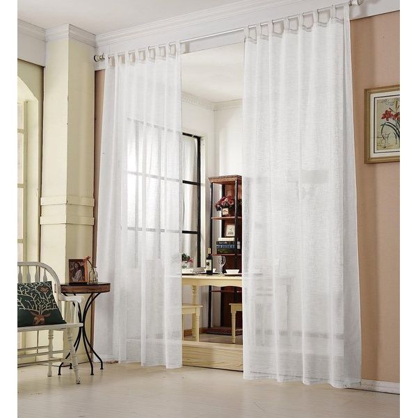 Set van 2 gordijnen, transparant met lussen, linnenlook, dubbelpak, lichtdoorlatend, linnen gordijnen, landhuisstijl, voor woonkamer, kinderkamer, slaapkamer, 140 x 245 cm, wit