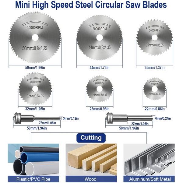 Hogesnelheidsstaalbladen voor roterend gereedschap, schijfboor, miniatuur cirkelzaagbladen voor het zagen van hout, kunststof en metaal (één schroevendraaier)