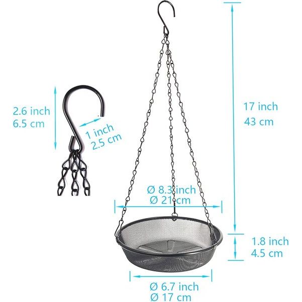 Set van 2 mesh ronde feeders, metalen mesh vogelvoeder om op te hangen, voederplatform voor vogels, buitentuindecoratie voor wilde achtertuin, trekt vogels aan. Diameter 21,5 cm