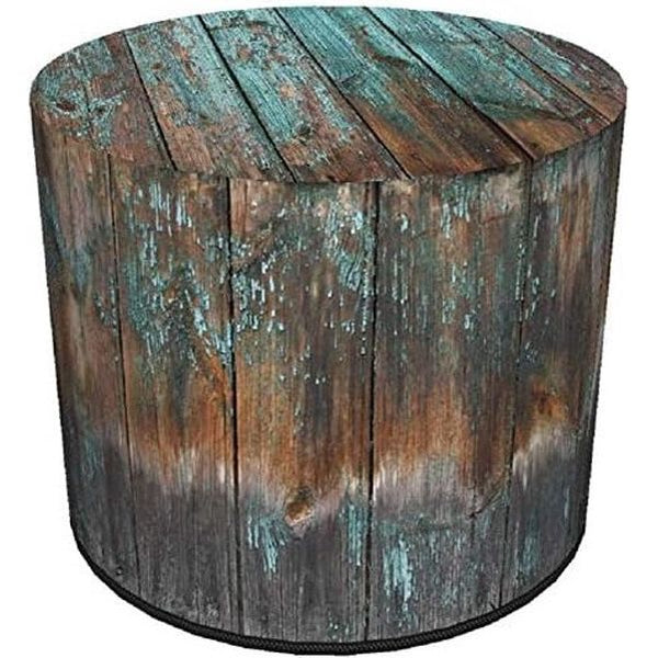 KADAX - Zitpoef, Poef, ronde poef, Ø 40.5x41 cm - houtlook, poef met wasbare overtrek, zitzak, vloerkussen, decoratieve kruk, voetenbank, zitkussen, stoffen kruk - Bruin/Blauw