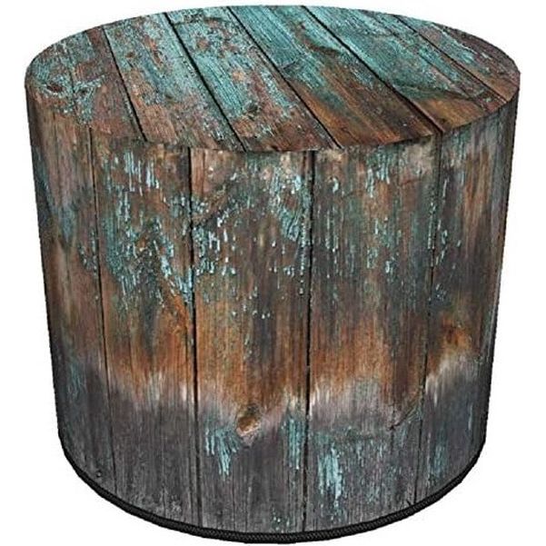 KADAX - Zitpoef, Poef, ronde poef, Ø 40.5x41 cm - houtlook, poef met wasbare overtrek, zitzak, vloerkussen, decoratieve kruk, voetenbank, zitkussen, stoffen kruk - Bruin/Blauw