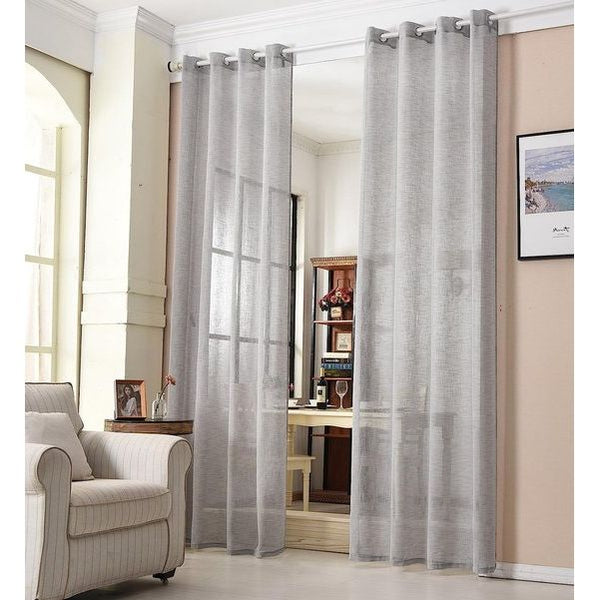 Gordijnen transparant met geperforeerde ringen, linnen look, gordijn, sjaal, decoratie, gordijn met ogen, semi-transparant, 140 x 225 cm, donkergrijs, voor Woonkamer, Kinderkamer, Slaapkamer