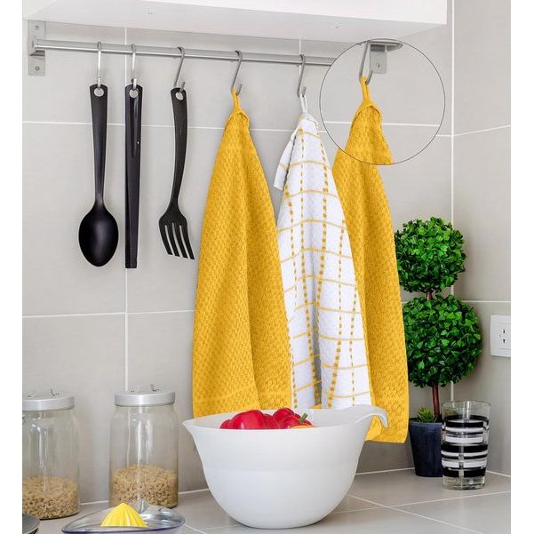 Set van 12 theedoeken, 38 x 64 cm, katoenen theedoeken, machinewasbaar (geel en wit)