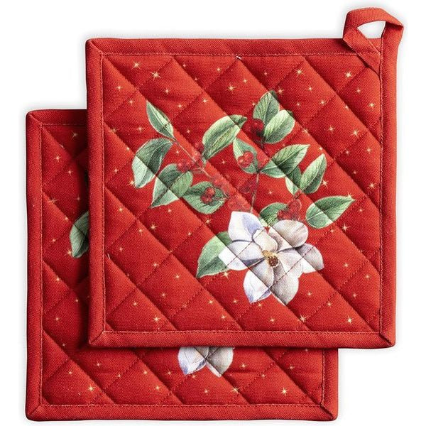 Pannenlappen, 100% katoen, pothouder, set van 2, hittebestendig, met strik, hot pads, voor Moederdag, keuken, koken, grillen, Noel - Thanksgiving / Kerstmis (20 cm x 20 cm)