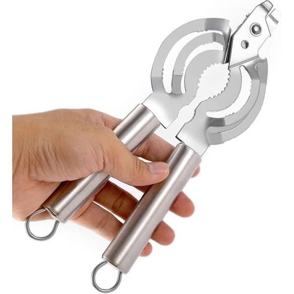 Ovenfner 8-in-1 multifunctionele opener, handmatige blikopener, met roestvrijstalen buchsenkachel en flesopener, ergonomische handgreep, geschikt voor oudere senioren met artritis, zwakke handen