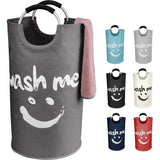 Laundry Hamper with Handles, 91L Freestanding Laundry Container, Foldable, Laundry Bag with Smiley Pattern for Dirty Laundry, Laundry Sorter Storage Basket for Sleeping Room (Dark Grey)