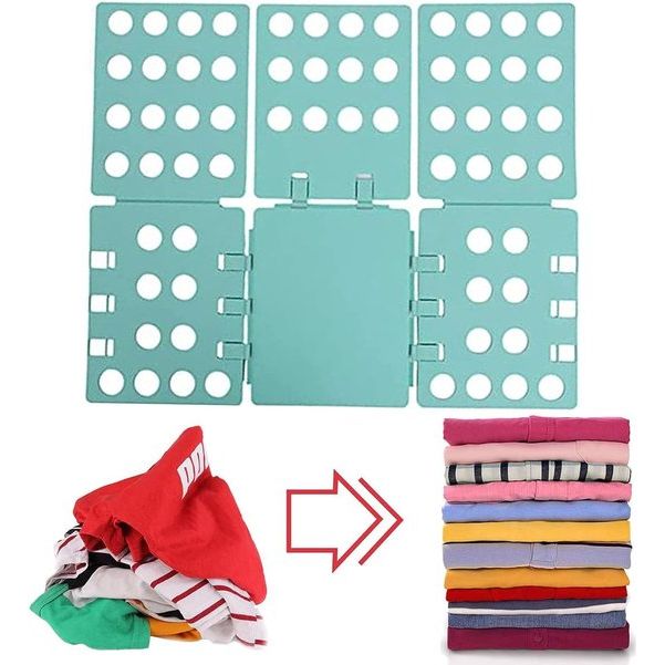 Vouwplank voor wasgoed, broeken, overhemden, ondergoed voor kinderen en volwassenen, vouwhulp, T-shirt, vouwen, vouwplank, vouwplank, overhemdenvouwer, wasvoucher (blauw + groen)