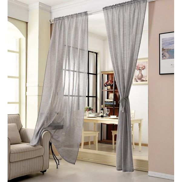 Set van 2 transparante gordijnen met ruchesband, linnenlook, dubbelpak, winkelvoile, decoratief raamgordijn voor woonkamer, kinderkamer