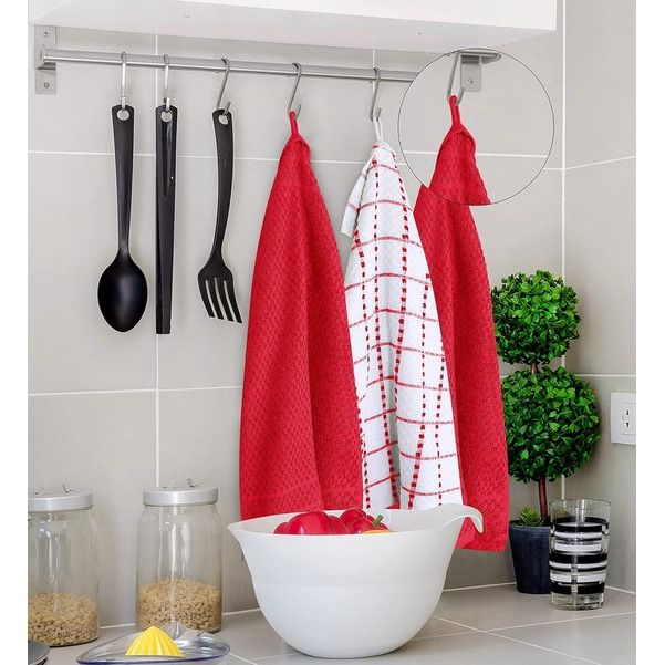 Set van 12 theedoeken, keukendoeken, 38 x 64 cm, katoenen theedoek, machinewasbaar (rood en wit)