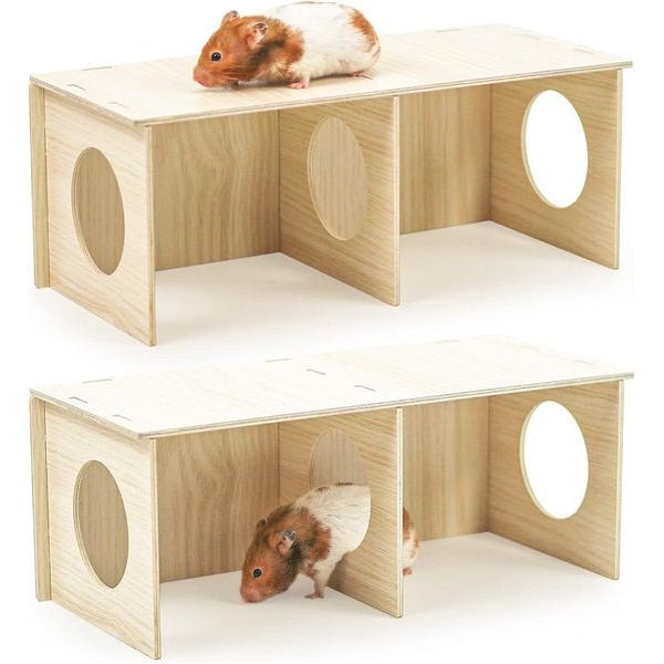 Set van 2 hamsterhuisjes, houten hamsterschuilplaats met ladder, doe-het-zelf speelgoedkooi-decoratieaccessoires voor cavia's, dwerghamsters, goudhamsters en gerbils (H2)
