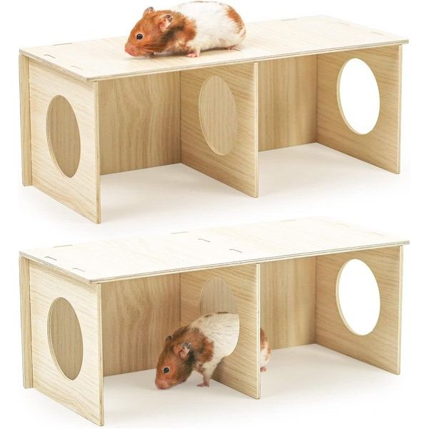 Set van 2 hamsterhuisjes, houten hamsterschuilplaats met ladder, doe-het-zelf speelgoedkooi-decoratieaccessoires voor cavia's, dwerghamsters, goudhamsters en gerbils (H2)