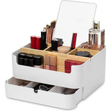 Cosmetische organizer met spiegel voor kaptafel, badkamer en slaapkamer, make-up organizer, hoge kwaliteit, kaptafel organizer, bamboe met lade en perfecte indeling