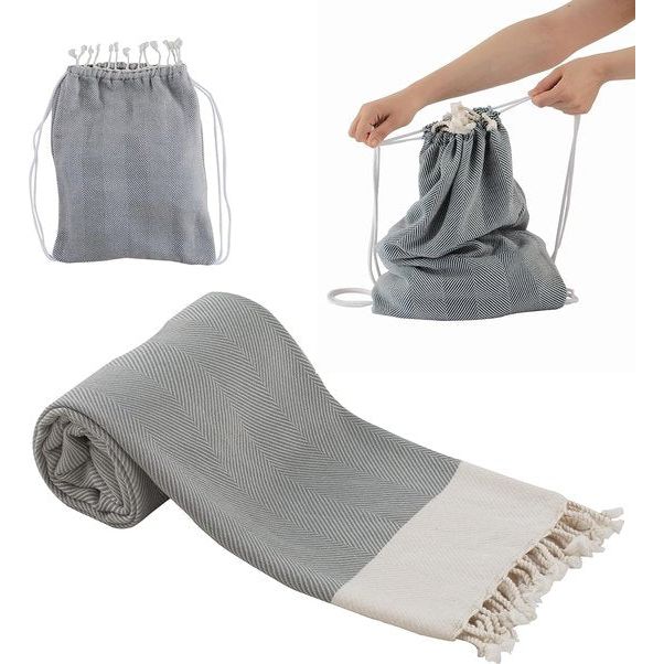 Turks strandhanddoek, hamamdoek, 100% Turks katoen, je kunt het als strandtas gebruiken, absorberend, sneldrogend, lichte pestemal voor strand, sauna, spa, zwembad, 90 x 150 cm,