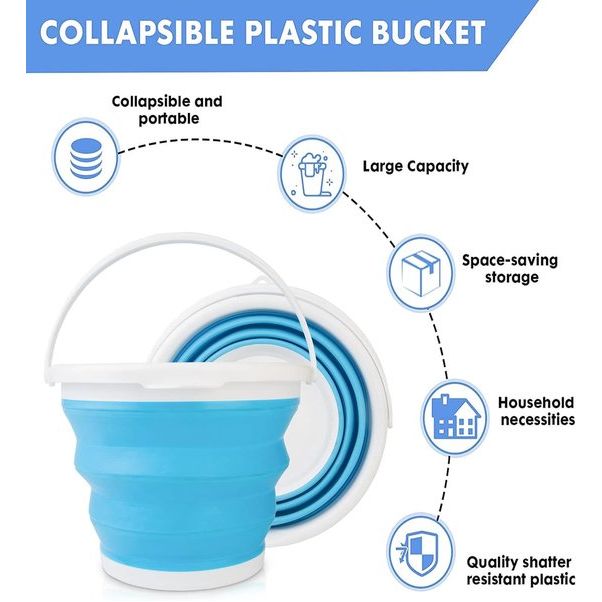 Siliconen emmer opvouwbare 10L opvouwbare emmer ronde opvouwbare plastic emmer voor thuis schoonmaken, kamperen, vissen, autowassen, keuken, draagbare watercontainer-blauw