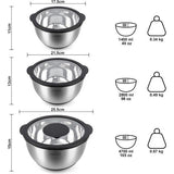 Roestvrijstalen kommenset met deksel, 3 stuks, 1,4 l + 2,8 l + 4,7 l, mengkom, slakom, serveerkom, stapelbaar, 3 raspopzetstukken