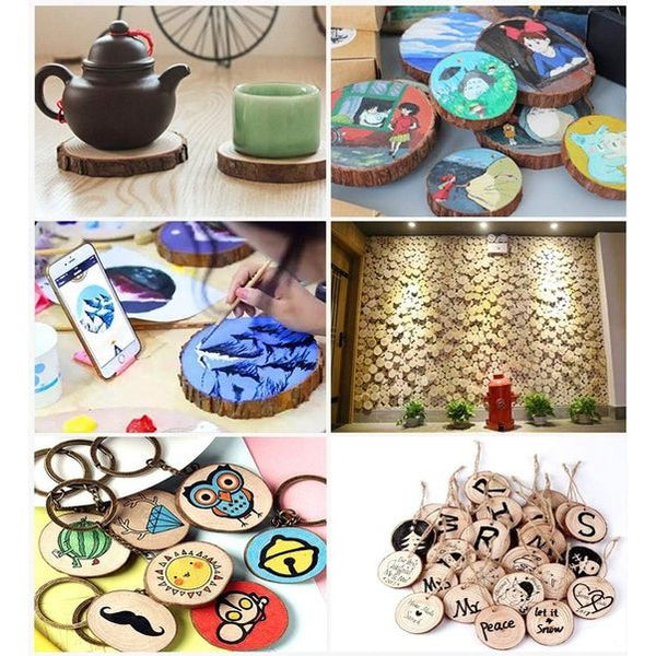 50 stuks houten schijven, rond 5-6 cm houten log schijven kit met gat onafgewerkte houten cirkels voor doe-het-zelf, knutselen, bruiloft, kerstdecoratie