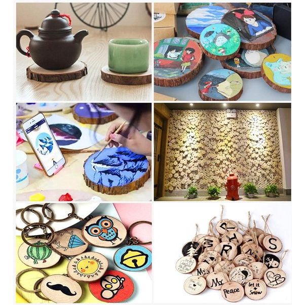 50 stuks houten schijven, rond 5-6 cm houten log schijven kit met gat onafgewerkte houten cirkels voor doe-het-zelf, knutselen, bruiloft, kerstdecoratie