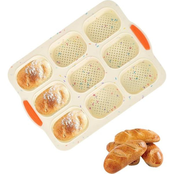 Siliconen bakvormen voor broodjes, broodjes, baguette bakplaat, antiaanbaklaag, baguette-bakpan, 9 eenheden, mini hot dog-broodbakvorm voor gebakken French Breadstick en broodjes