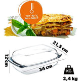 Ovenschaal van hittebestendig glas, vuurvaste pot, glazen braadpan met deksel en handgrepen, servies voor braden, oven, elektrisch fornuis, voor lasagne, vlees, transparant (rechthoekig, 4,1 liter)