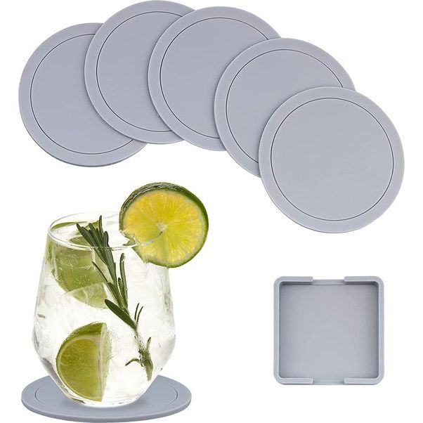 Glazen, onderzetters siliconen ronde set van 6, glazen onderzetters set grijs, antislip onderzetters voor drankjes, koffie, bier, thuis en bar, kantoor en meer