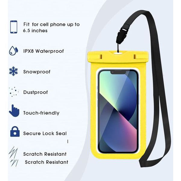 Waterdichte tas heuptas beschermhoes met waterdichte mobiele telefoonhoes, universele strandtas met mobiele telefoonzak, waterdicht voor watersport, strand, zwemmen, varen (geel)