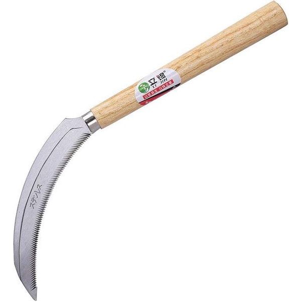 6.3 inch zaagtandgras en Japans onkruid sikkel roestvrij staal, 7.87 inch hardhouten handvat