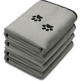 Set van 4 microvezel hondenhanddoeken, zacht, absorberend, huisdierbadhanddoek, droogverzorgingshanddoek met geborduurde poten, voor katten, badverzorging, grijs, 90 x 50 cm