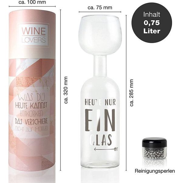 Wine Lovers wijnfles glas "Heute nur ein Glas" - wijnglas fles XXL met spreuk - Wijnglas grappig als perfect cadeau-idee - incl. reinigingsparels