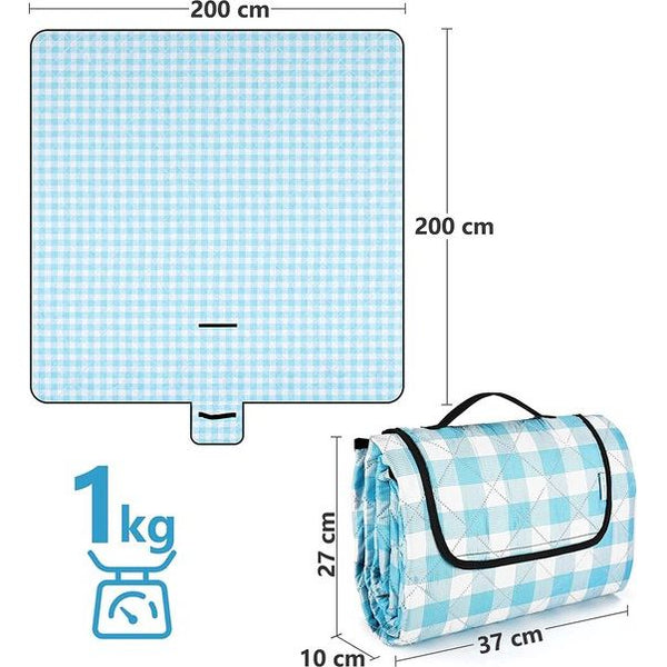 Picknickdeken, 200 x 200 cm, XXL picknickdeken, waterdicht, warmte-isolerend, stranddeken, zandvrij, opvouwbare picknickdeken met draaggreep, picknickdeken, wasbaar, outdoor campingdeken voor 6-8 personen