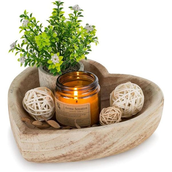 Decoratieve schaal houten schaal decoratieve schaal: hart sleutelkom sleutelkom houten tafeldecoratie hartvorm grote vintage decoratieve schalen grote houten schalen herfst tafeldecoratie, 20cm