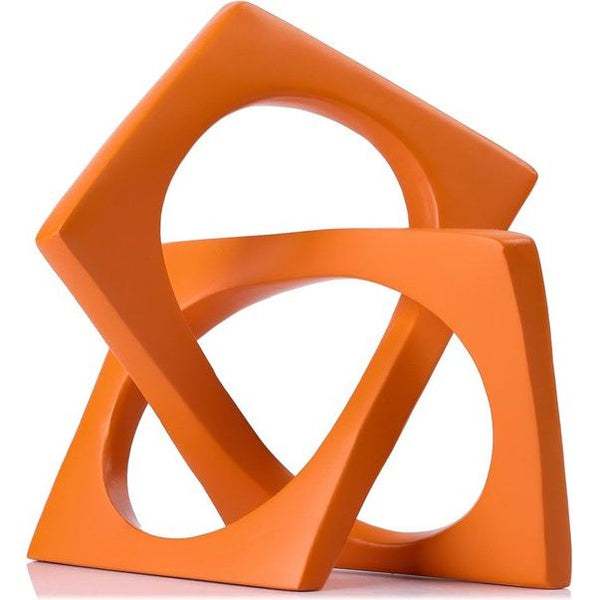 Moderne geometrische kubus sculptuur, oranje knoop standbeeld decor, huis oranje boekenplank middelpunt decoratief, kubus tafelblad sculptuur, woondecoratie accent, ornamenten voor slaapkamer, boekenplank