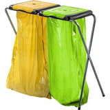 KADAX - Standaard voor afvalscheiding - stabiele afvalzakhouder met kunststof deksel, afvalzakstandaard, afvalcontainer, afvalzakhouder, afvalstandaard - Twee breed