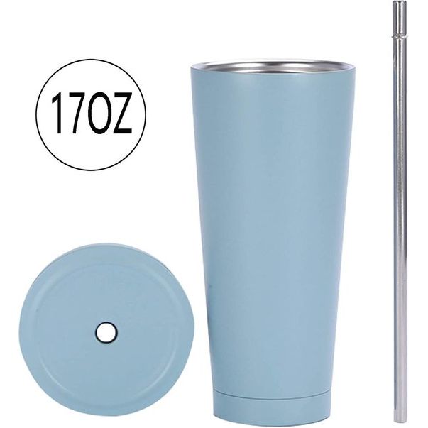 750 ml waarbij beker met rietje en deksel, BPA-vrij, vacuüm later thermobeker, koffiebeker om mee te nemen, reismok, isolatiebeker voor ijskoud of warm drinken (lichtblauw)