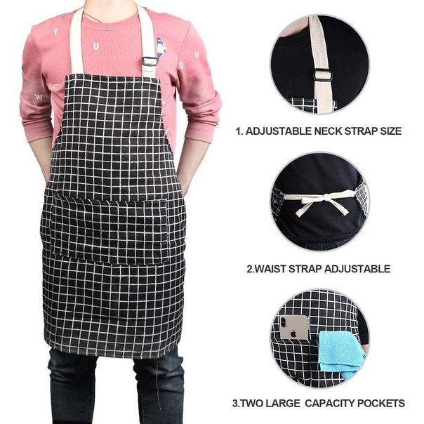 Keukenschort, 2 stuks verstelbaar schort met 2 zakken, machinewasbaar, kleurecht schort voor mannen en vrouwen, keuken, restaurant, café