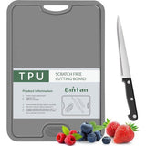 Flexibele TPU-snijplank, BPA-vrij, met mes- en sapgoot, krasbestendige flexibele snijplanken voor de keuken, vaatwasmachinebestendig, gripvaste handgreep, antislip (donkergrijs)