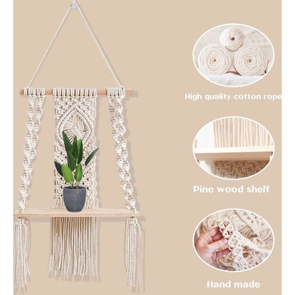 Wandrek van hout, macramérek, handgeweven natuurlijk drijfhout, wanddecoratie, boho, hangrek, macramé, decoratie, wandrekken voor woonkamer, slaapkamer, balkon, hal