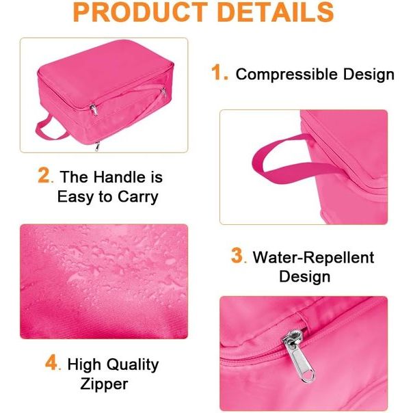 Kofferorganizerset, ultralichte verpakkingstassen met compressie, S, M, L, XL verpakkingsblokjes, compressietas voor kleding en schoenen, kledingtassen als bagage-organizerset, rozerood