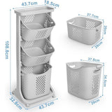 Laundry Basket on Wheels, Laundry Sorter with Floors, Storage Baskets, Laundry Hamper, Laundry Trolley, Laundry Container for Clothes and Toys