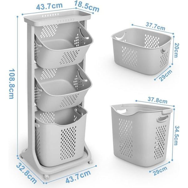 Laundry Basket on Wheels, Laundry Sorter with Floors, Storage Baskets, Laundry Hamper, Laundry Trolley, Laundry Container for Clothes and Toys