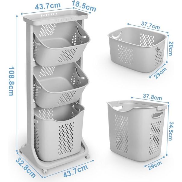 Laundry Basket on Wheels, Laundry Sorter with Floors, Storage Baskets, Laundry Hamper, Laundry Trolley, Laundry Container for Clothes and Toys