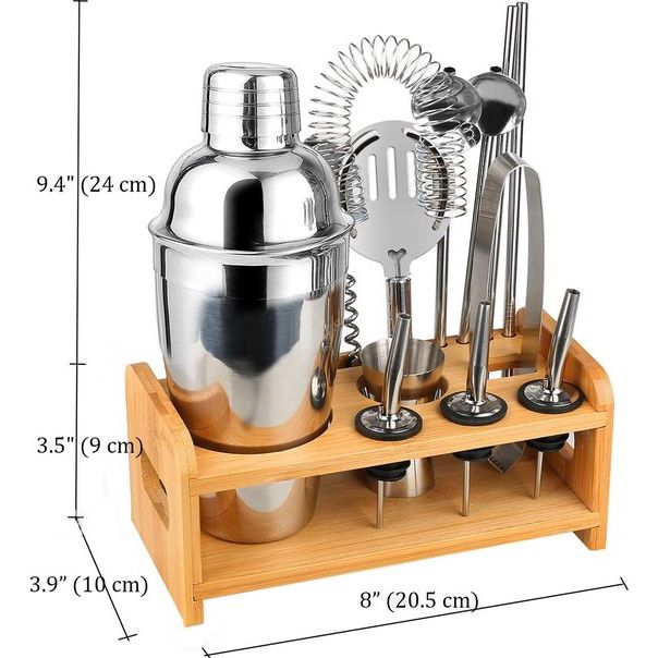 Cocktailshaker 13 + 1-delige cocktailbarset roestvrij staal met standaard - 550 ml baardending kit barkeeper gereedschap Boston cocktailsets perfect cadeau voor thuis en keuken