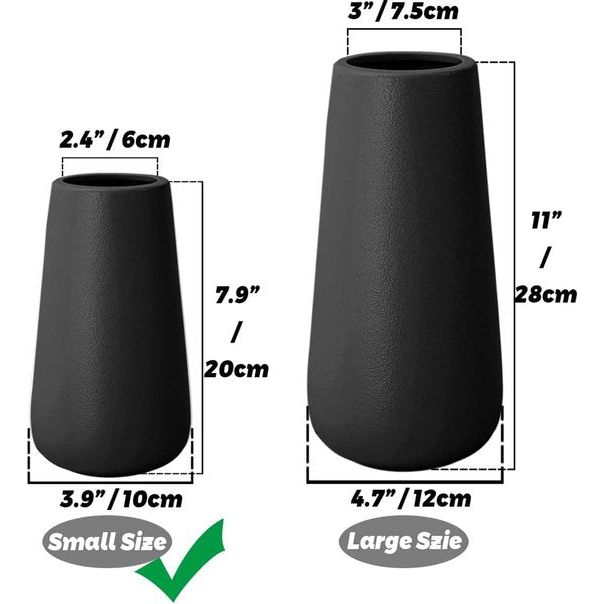 Zwarte vaas 20 cm hoog, moderne bloemenvazen ​​van keramiek voor tafeldecoratie binnenshuis, decoratieve vazen ​​voor pampasgras