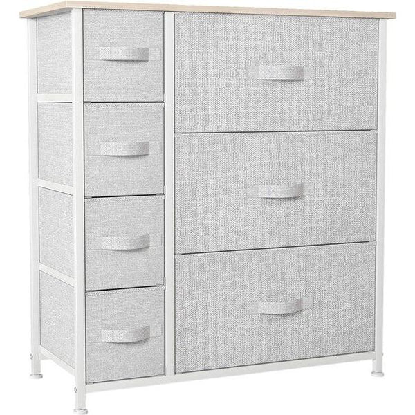 Commode met laden, kast met 7 laden van stof, opbergkast, moderne stijl voor slaapkamer, woonkamer, kinderkamer, hal, lichtgrijs