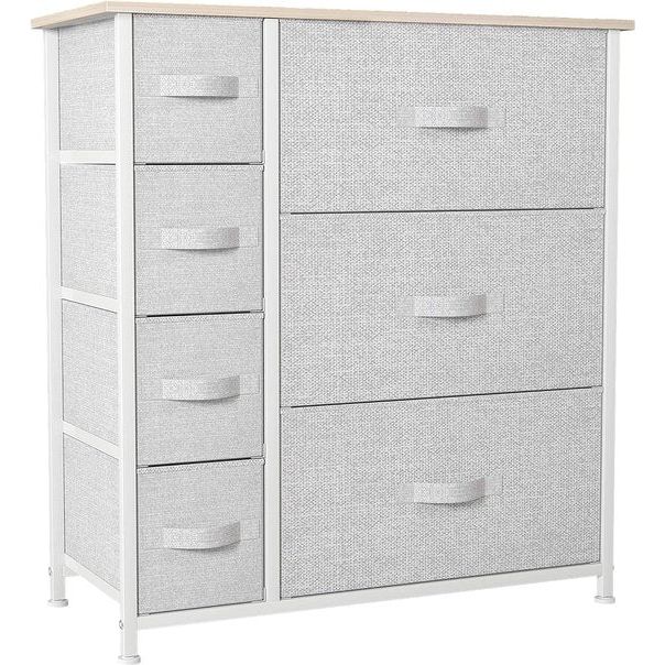 Commode met laden, kast met 7 laden van stof, opbergkast, moderne stijl voor slaapkamer, woonkamer, kinderkamer, hal, lichtgrijs