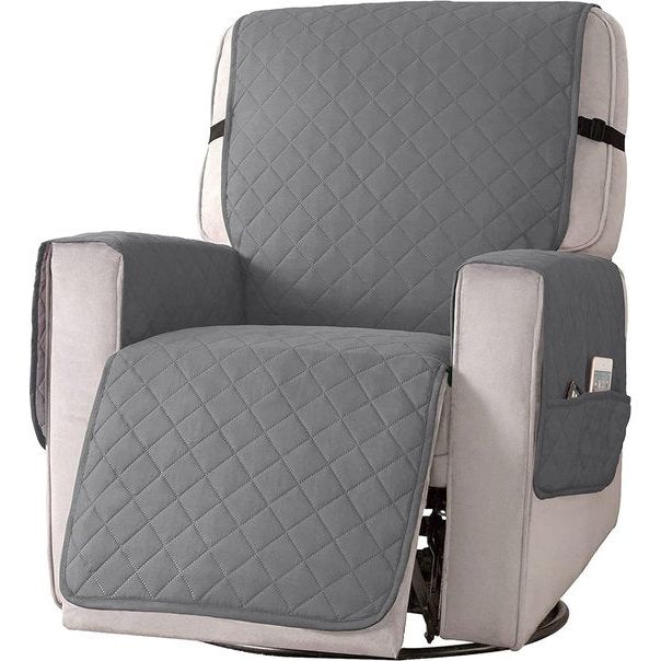 Fauteuilbeschermer voor televisiestoel - waterdichte relaxstoel - stoelbeschermer met zakken en armleuningen - 1-zits, stoelbekleding, antislip, stoelbekleding voor meubelbescherming - Lichtgrijs