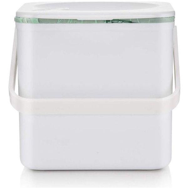 Keukencompostbak met een binnenkant die gemakkelijk afveegbaar is, gemaakt in Groot-Brittannië, 3,5 liter, wit.